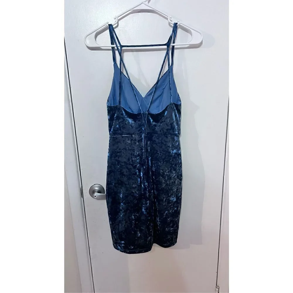 JODI KRISTOPHER BLUE VELOUR SPAGHETTI TOP DRESS JUNIORS SIZE 3